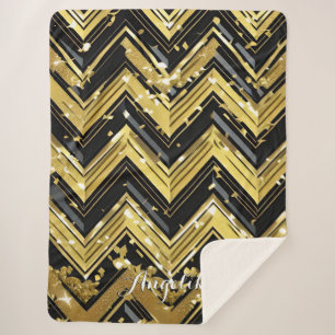 Ihr Name hier in Zickzack Schwarz und Gold Sherpadecke