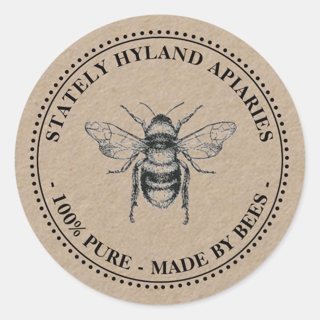 Ihr Name hier Kraft Vintag Bee Honey Sticker (Vorderseite)