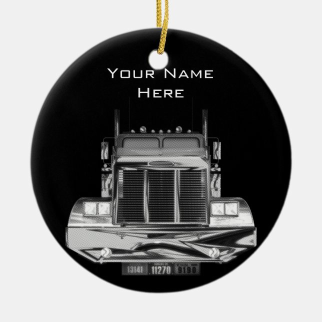 IHR NAME HIER - kundenspezifischer Rückspiegel-LKW Keramik Ornament (Vorne)