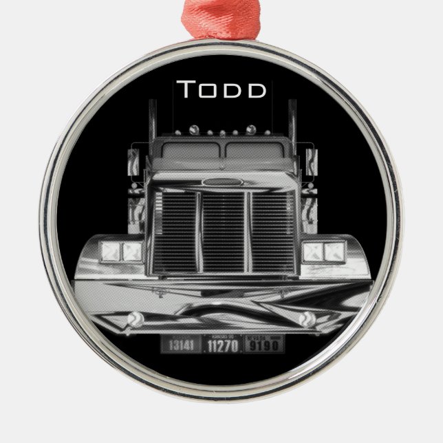 IHR NAME HIER - kundenspezifischer Rückspiegel-LKW Silbernes Ornament (Vorne)