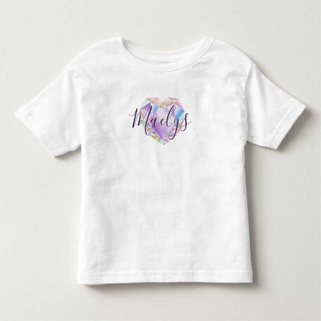 Ihr Name hier Niedlich Pastel Rainbow Heart Diamon Kleinkind T-shirt (Vorderseite)