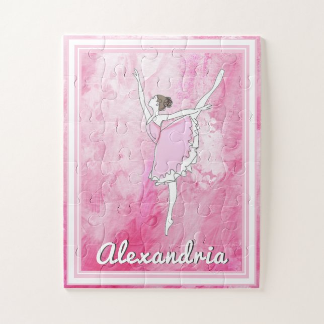 Ihr Name hier Pink Ballerina Dancer Girl Puzzle (Vertikal)
