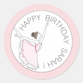 Ihr Name hier Pink Ballerina Happy Birthday Runder Aufkleber