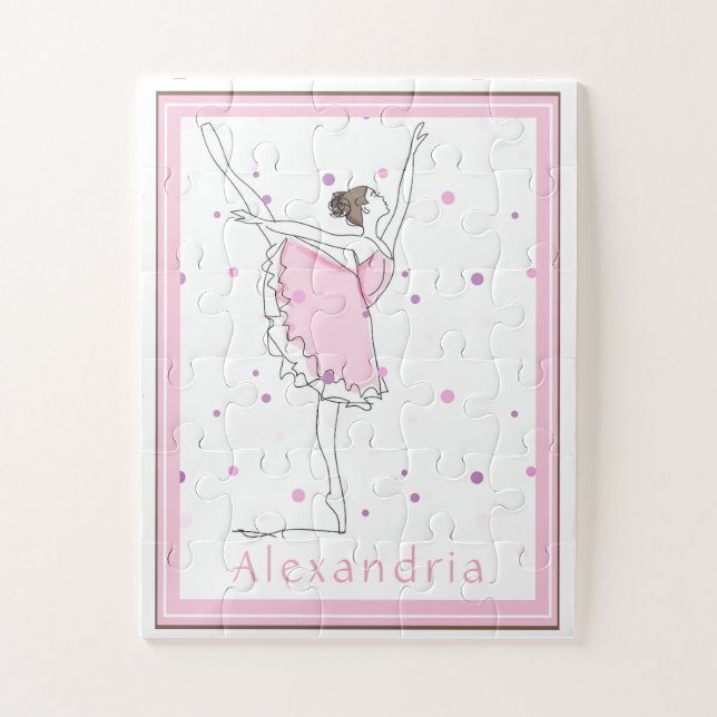 Ihr Name hier Pink Ballerina Polka Dot Puzzle (Vertikal)