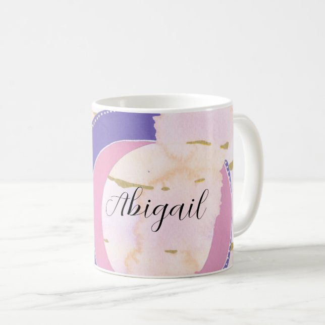 Ihr Name, hübsch rosa lila, gemischte Medien abstr Kaffeetasse (VorderseiteRechts)