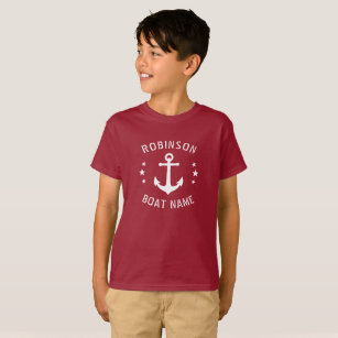 Ihr Name & Ihr Boot Vintage Ankerstars Rot & Weiß T-Shirt