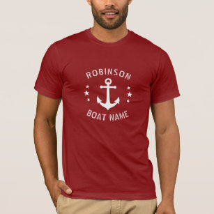 Ihr Name & Ihr Boot Vintage Ankerstars Rot & Weiß T-Shirt