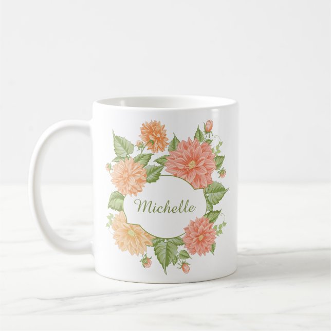 Ihr Name in einem Blumen-Rahmen Kaffeetasse (Links)