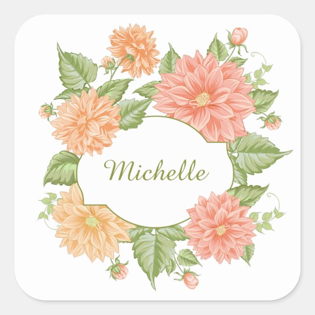 Ihr Name in einer Blume Rahmen Aufkleber (Vorderseite)