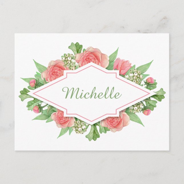 Ihr Name in einer Blume-Rahmen-Postkarte Postkarte (Vorderseite)