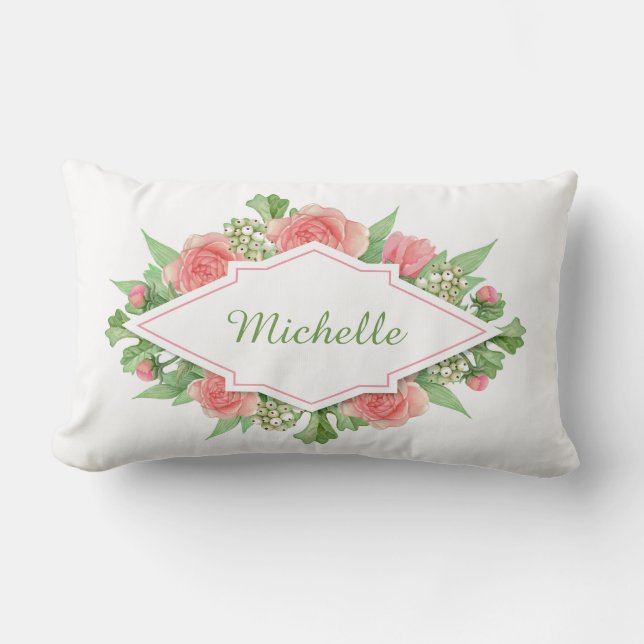 Ihr Name in einer Blume Rahmen werfen Kissen (Vorderseite)