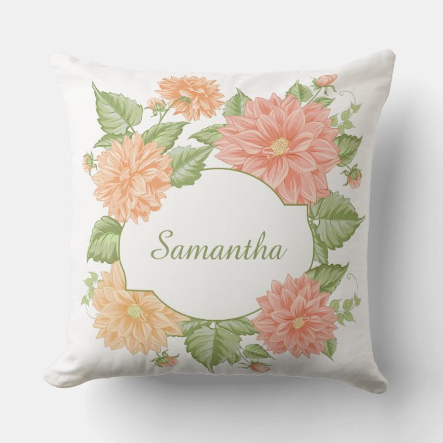 Ihr Name in einer Blume Rahmen werfen Kissen (Vorderseite)