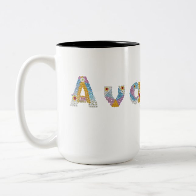 Ihr Name in künstlerischen Blumenbriefen / Ava Two Zweifarbige Tasse (Links)