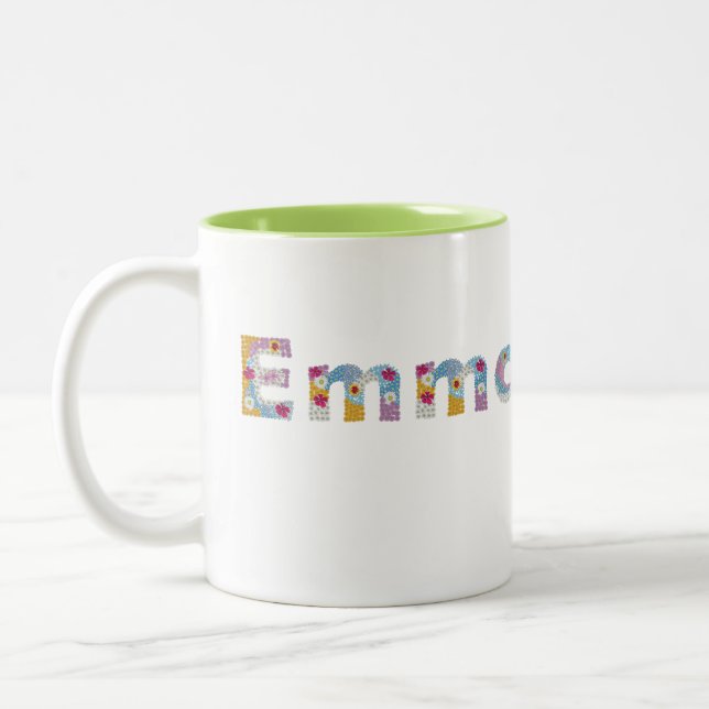 Ihr Name in künstlerischen Blumenbriefen / Emma Zweifarbige Tasse (Links)