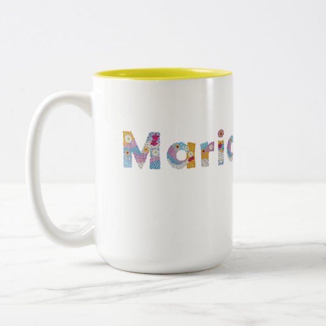 Ihr Name in künstlerischen Blumenbriefen / Maria T Zweifarbige Tasse (Links)