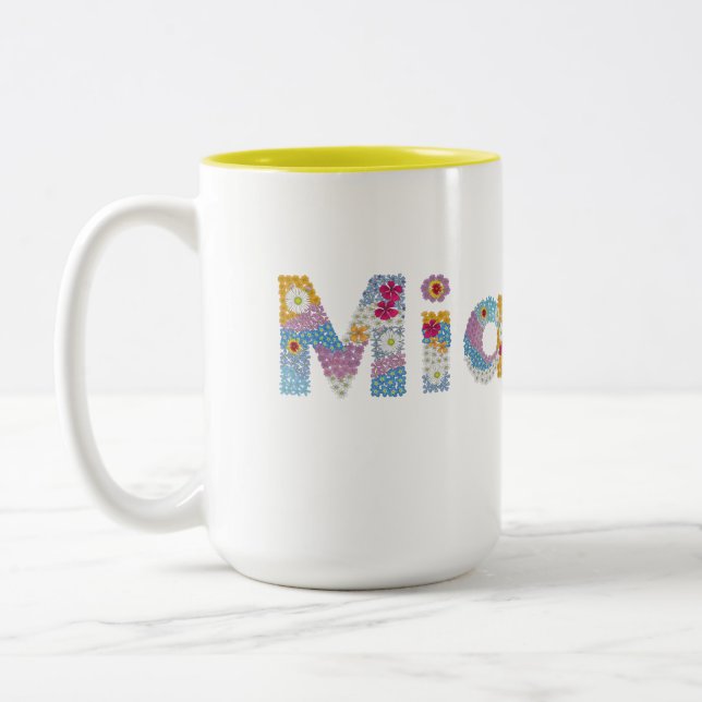 Ihr Name in künstlerischen Blumenbriefen / Mia Zweifarbige Tasse (Links)