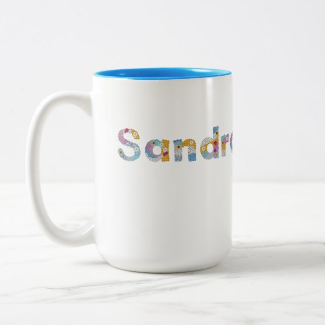 Ihr Name in künstlerischen Blumenbriefen / Sandra  Zweifarbige Tasse (Links)