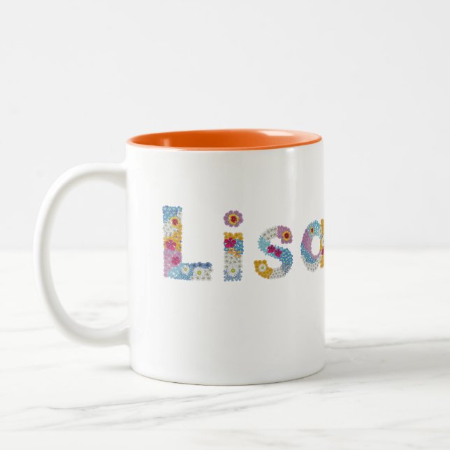 Ihr Name in künstlerischen Blumenschreiben / Lisa Zweifarbige Tasse (Links)