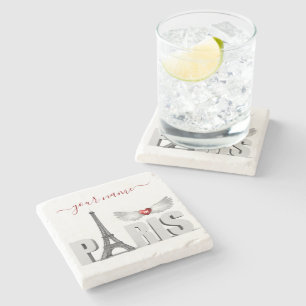 Ihr Name in Paris Eiffelturm Herzogin Wings Steinuntersetzer