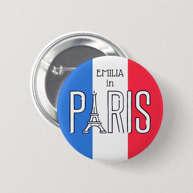 [Ihr Name] in Paris - Eiffelturm-Typografie Button (Vorne & Hinten)