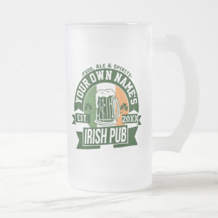 Ihr Name Irish Pub   Personalisierter St. Patty's  Mattglas Bierglas