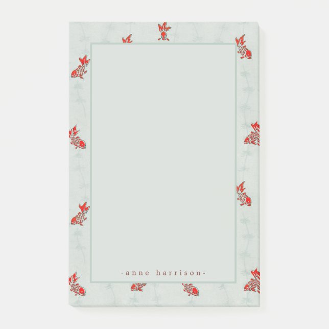 Ihr Name Japanischer Holzblock Goldfish Koi Post-it Klebezettel (Vorderseite)