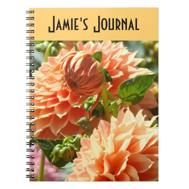 Ihr Name Journal Notebook Orange Dahlia Blume Notizblock (Vorderseite)