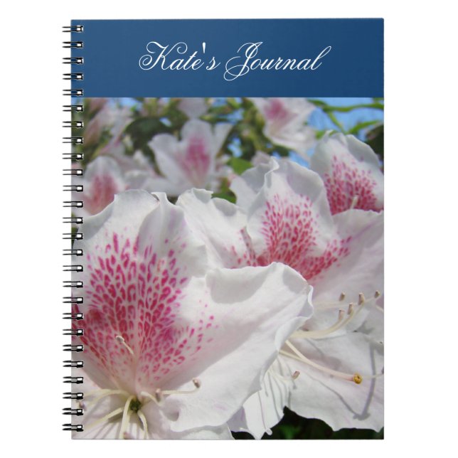 Ihr Name Journal Notebook Rosa weiße Azaleen Notizblock (Vorderseite)