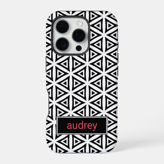 Ihr Name kreist dreieckiges Schwarz-Weiß-Muster iPhone Hülle (Rückseite)