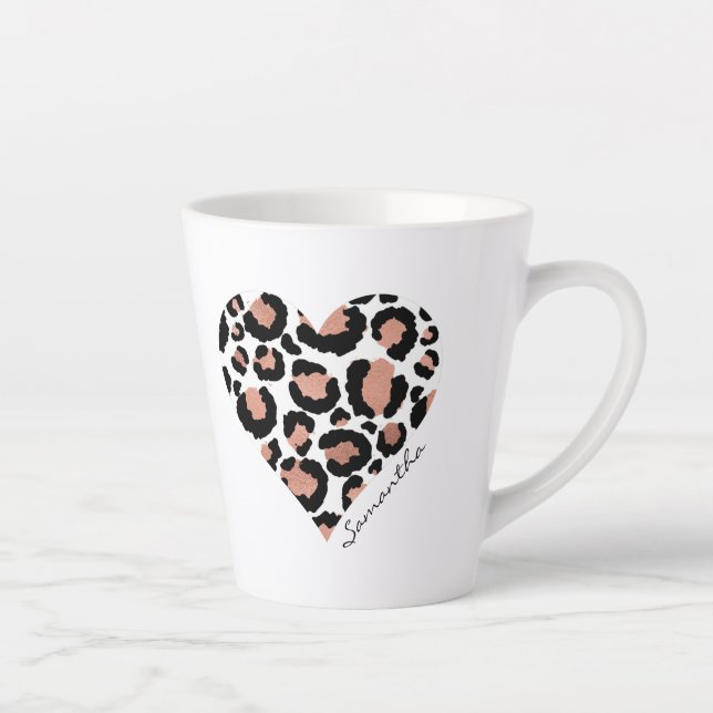 Ihr Name Leopard Cheetah Pattern Herz Milchtasse (Rechts)
