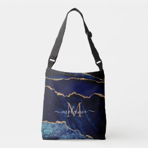Ihr Name Letter Agate Navy Blue Gold Marmor Tragetaschen Mit Langen Trägern