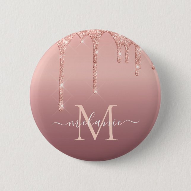 Ihr Name Letter Button Rosen Gold Blush Glitzer (Vorderseite)