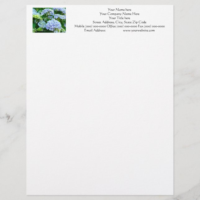 Ihr Name Letterhead Adresse Telefon Hydrangeas Briefkopf (Vorderseite)