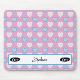 Ihr Name - Lila und hellblaues Herz-Muster Mousepad