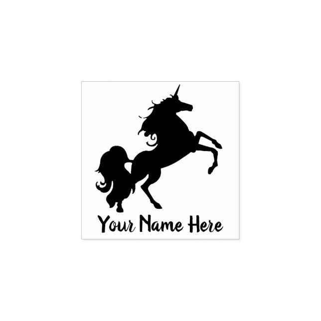 Ihr Name Majestic Unicorn Black Silhouette Gummistempel (Prägung)