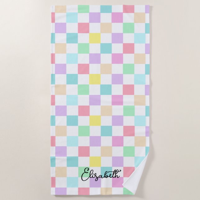 Ihr Name Markierte Pastellfarben Benutzerdefiniert Strandtuch (Vorderseite)