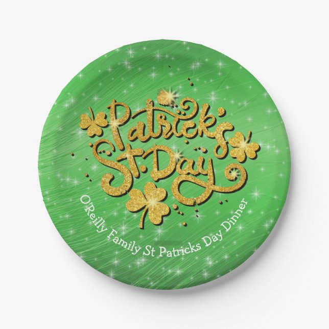 Ihr Name Message St Patricks Day Gold Kleeblatt Pappteller (Vorderseite)
