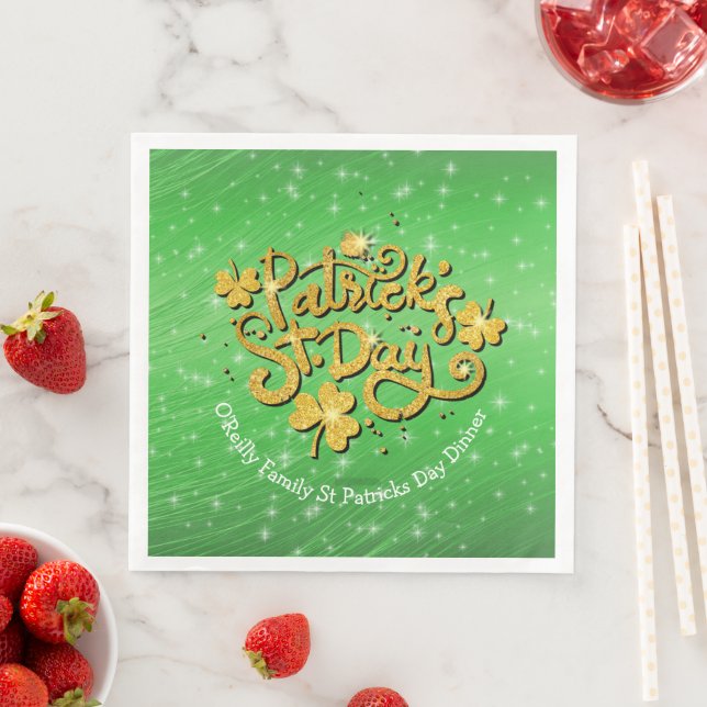 Ihr Name Message St Patricks Day Gold Kleeblatt Serviette (Beispiel)