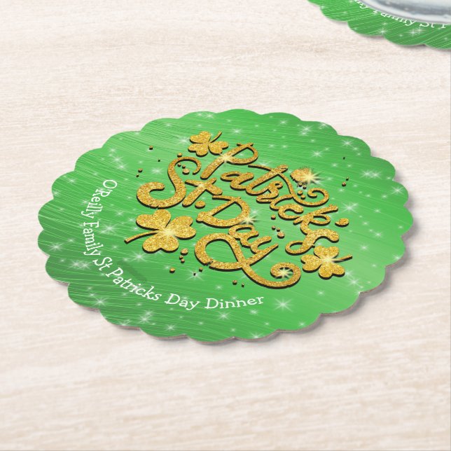 Ihr Name Message St Patricks Day Gold Kleeblatt Untersetzer (angewinkelt)
