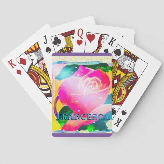 Ihr Name mit Tropfenschatten, Stern strahlt Rose, Spielkarten (Rückseite)