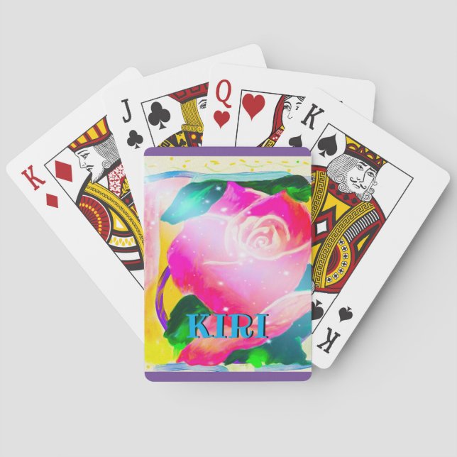 Ihr Name mit Tropfenschatten, Stern strahlt Rose, Spielkarten (Rückseite)