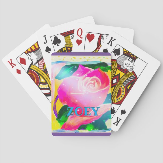 Ihr Name mit Tropfenschatten, Stern strahlt Rose, Spielkarten (Rückseite)