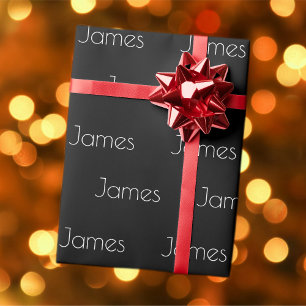 Ihr Name Moderne weiße Schrift auf Schwarz Geschenkpapier