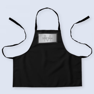 Ihr Name & Monogramm Grau Schwarz & Faux Silber Schürze