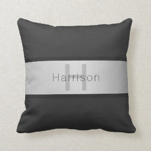Ihr Name & Monogramm Grautöne & Faux-Silber-Look Kissen