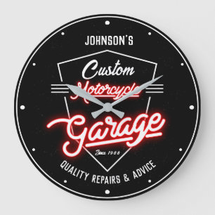 Ihr Name Motorrad Garage Slogan Imitate Red Neon Große Wanduhr