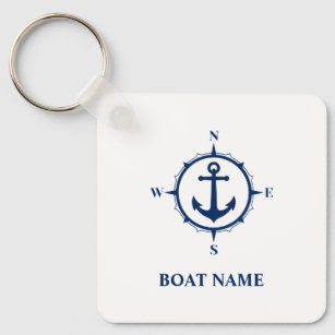 Ihr Name oder Boot Nautical Compass Anker Weiß Schlüsselanhänger