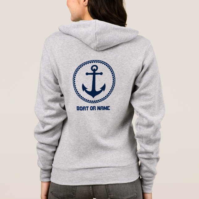 Ihr Name oder Boot Nautical Sea Anchor Blue Grau Hoodie (Rückseite)
