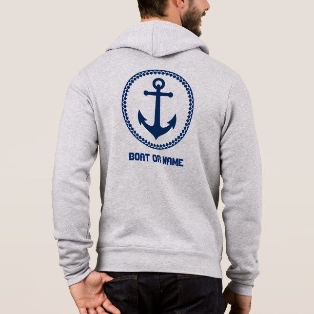 Ihr Name oder Boot Nautical Sea Anchor Blue Grau Hoodie (Rückseite)