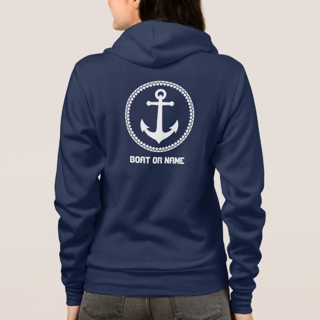 Ihr Name oder Boot Nautical Sea Anchor Navy Blue Hoodie (Rückseite)